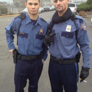 Still of Steven Sukul and Rocky Christopher Wilson on set of Grimm Ep 13