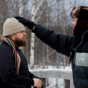 Jari Manninen and director Joonas Makkonen on the set of short film Renewing Mikael 2014