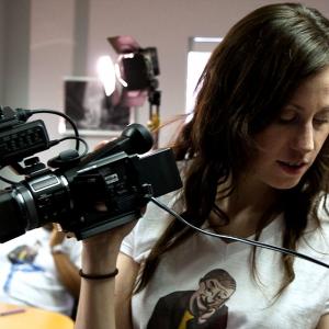 Celinka Serre with her camcorder, Bianca, on the set of 'Compiling.tv' Season 1.