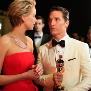 Matthew McConaughey and Jennifer Lawrence at event of The Oscars 2014