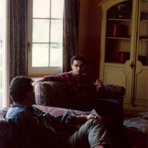 Patrice Girod director on the set of the 1992 short film Que Bueno discussing scene with French actor Laurent Gamelon