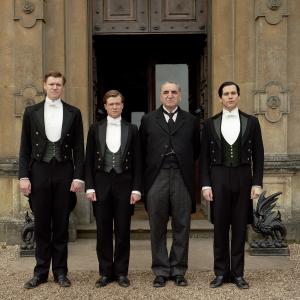Still of Jim Carter Rob JamesCollier Ed Speleers and Matt Milne in Downton Abbey 2010