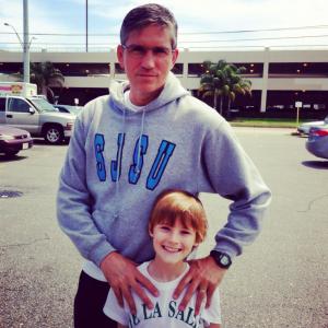 Cannon Bosarge with Jim Caviezel Passion of the Christ on set of When the Game Stands Tall 2013