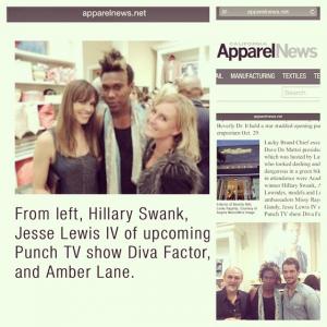 Jesse Lewis IV attends Lucky Brand Beverly Dr opening in Beverly Hills pictured with Academy Award Winner for Best Actress Hillary Swank and Fashion Blogger Amber Lane