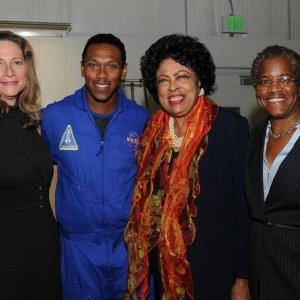 Jesse Hosting the Los Angeles OIC Breakfast of Champions 10th Anniversary Celebration guest of honor Diane Watson with CEO Regina Cameron and Politician Betsy Butler not pictured Mayor Eric Garcetti  at Endeavour Space Shuttle Exhibit  Californi
