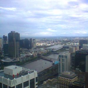 City of Melbourne, view from set....not the best weather.