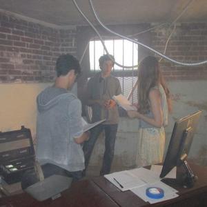 John Ferraro Migue Siman and Lauren Dundee on the set of The Time Capsule