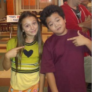 Elyse Cole and Hudson Yang on the set of Fresh Off the Boat Very Superstitious