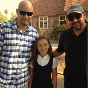 Elyse Cole on the set of Martyrs with Directors Michael and Kevin Goetz.