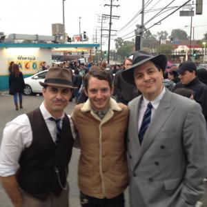 Schwartzy and Pagana with Elijah Wood on the set of Schwartzy and Pagana Save the World