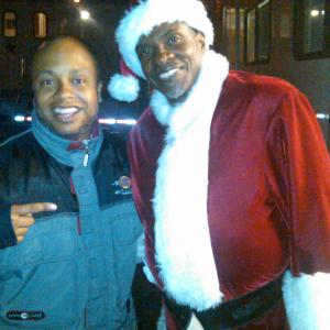 Arif S Kinchen on the set of Christmas In Compton aka The Lot with actor Keith David