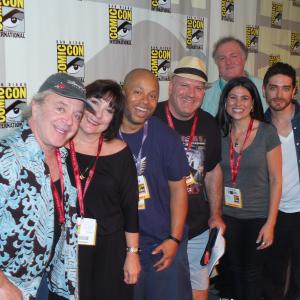 Cartoon Voices #1 Panel: Each year, moderator Mark Evanier(Bk)gathers a bevy of the most talented cartoon voice actors working today! 2014's lineup included (l-r) Jim Cummings, Sherry Lynn, @arifskinchen, David Sobolov, Colleen O'Shaugnessy &#x