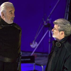 George Lucas and Christopher Lee in Zvaigzdziu karai Situ kerstas 2005