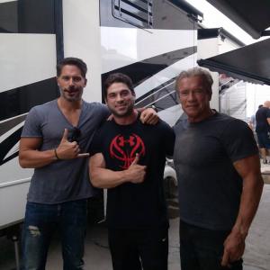 with Joe Manganiello and Arnold Schwarzenegger at Terminator Genisys filming