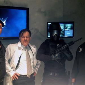 A shot from the upcoming sci-fi/action film The Half Dead. With( from left to right) Steve Bastoni, Terry Serio & one of the alpha zero guards.