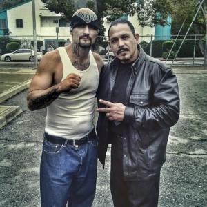 Emilio Rivera and I on set in FrogTown