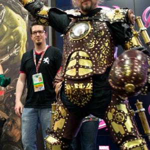 Thomas Willeford winning the Marvel costume contest with his Steampunk Iron Man cosplay at Comic Con International 2014.