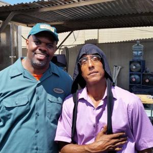 Antonio D Charity and Andre Royo on the set of HUNTER GATHERER