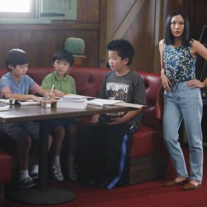Still of Constance Wu Forrest Wheeler Ian Chen and Hudson Yang in Fresh Off the Boat 2015