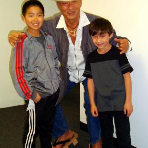 Forrest Wheeler with Cary-Hiroyuki Tagawa and Dallas Liu at Mortal Kombat: Legacy rehearsal