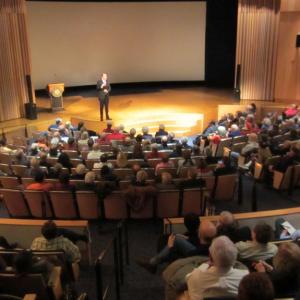 Serif Yenen is making a presentation about his film during its premiere at the Smithsonian Institute in Washington D.C.