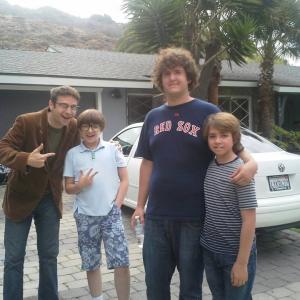 Joshua and Adam with their Young versions Jean Nasser and Christopher while shooting the Webisode Trying in production July 10 2013 Malibu CA