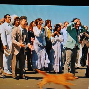 anchorman 2 the legend continues extra beach wedding scene  middle of screen Im in the yellow tie