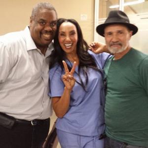 On the set of Sharknado 2: The Second One with Down Town Julie Brown and old school mate Elwood Hampton