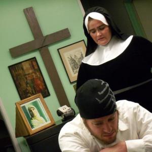 Mother Superior Luke Katherine ( http://www.imdb.com/character/ch0289392/ ) inflicts what she considers deserved punishment upon Demian ( Deron Miller ) in Caesar and Otto's Deadly Christmas ( http://www.imdb.com/title/tt1681372/ ).