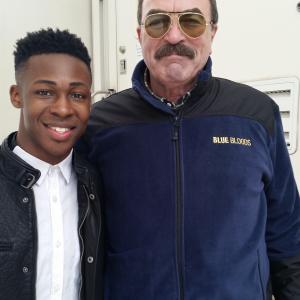 Elijah Boothe & Tom Selleck on location for CBS Blue Bloods.