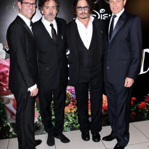 Johnny Depp, Tim Burton, Robert A. Iger and Rich Ross at event of Alisa stebuklu salyje (2010)