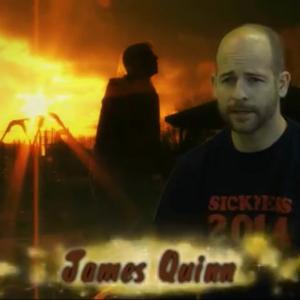 A screen cap from a behind the scenes interview of Sickness featuring James Quinn
