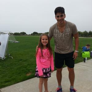Hannah with Actor Michael Galante filming the pilot 