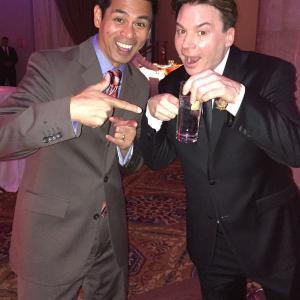 Having fun with Mike Myers, Canadian actor, comedian, screenwriter, and film producer at Elton John AIDS Foundation Gala in NYC