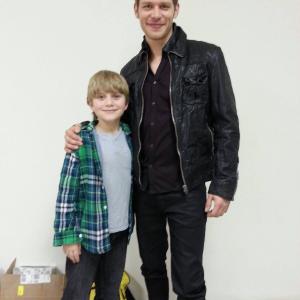 Young Klaus MikaelsonAiden Flowersand Present Day Klaus MikaelsonJoseph Morganbackstage on the set of The Originals