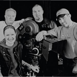 Emma Farrell, Bruce Jones (Cornonation Street), Frank Harper (Lock Stock & Two Smoking Barells) with director Lee Chambers on a 35mm commercial shoot.