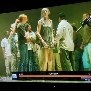 Me in the USA Network Show ColonyEpisode is A Brave New World Aired Jan 21st2016Im the one in the very frontBlonde hairPonytailVery short grey dress