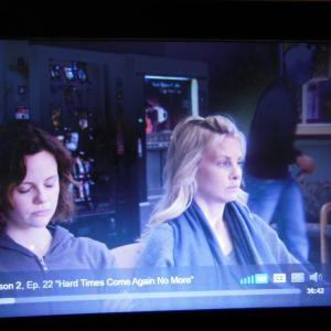 Me again in  Parenthood Episode is  Hard Times Come Again No More Aired 4192011Im the one far right framebrowsing through a magazineThats Sarah Ramos Haddie Braverman  and Monica Potter Kristina Braverman also