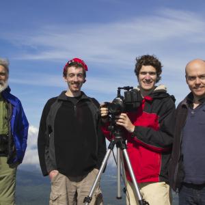 Blake Cortright [middle-left], Matthew Elton [middle-right], Daniel Swinton [right] and Carl Heilman II [left] atop Cascade Mountain in the Adirondacks after a successful morning of filming for 