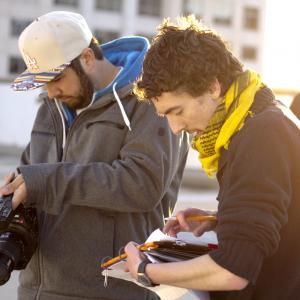Director Blake Cortright [R] goes over the shot list with Director of Photography Tyler Childs [L] on the set of Sparrowcrest Lane (????) on Easter Sunday, 2014.
