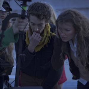 Director Blake Cortright [middle] reviews a shot on the set of Sparrowcrest Lane (????) with actress Danielle Elaine Blevins (right).
