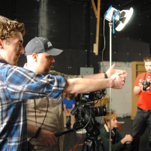 Director Blake Cortright L discusses the shot with Director of Photography Michael Hammond M on the set of The Son ????