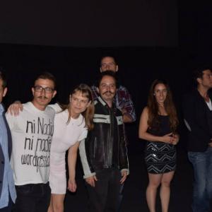 Edy Lan behind with producers Salomn Askenazi Isaac Ezban Miriam Mercado and actors Fernando lvarez Rebeil Nailea Norvind Ral Mndez presenting THE INCIDENT at his premiere in Mexico City