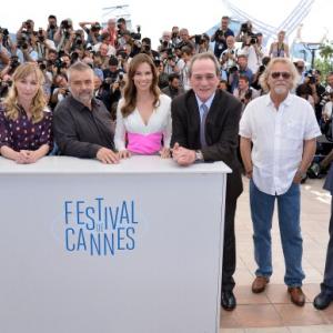 From L Australian actress Miranda Otto Danish actress Sonja Richter French producer Luce Besson US actress Hilary Swank US actor and director Tommy Lee Jones US producer Michael Fidzgerald and US producer Brian Kennedy pose during a photocall