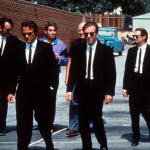 Still of Steve Buscemi, Harvey Keitel, Quentin Tarantino, Tim Roth, Chris Penn, Edward Bunker and Lawrence Tierney in Pasiute sunys (1992)