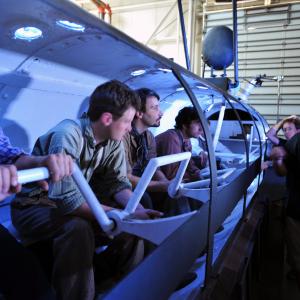 RC working with actors to recreate scenes inside a mock-up of the C.S.S. Hunley - the first submarine to engage and sink an enemy warship. The footage was part of the National Geographic TV Special, 'Secret Weapon of the Confederacy.