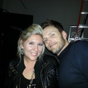 Comedians Michelle Westford and Joel McHale backstage at a comedy show.