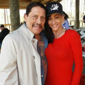 Dawn Hamil with Danny Trejo on the set of 3 Headed Shark Attack