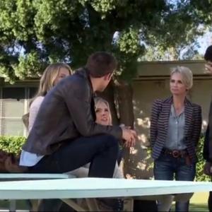 Behind the scenes still frame of Kari Perdue in The Boy Next Door with actors Ryan Guzman Kristin Chenoweth Liam Nelson and Lexi Atkins