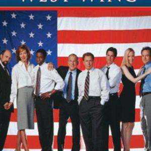 Rob Lowe Martin Sheen Allison Janney Dul Hill Janel Moloney Richard Schiff John Spencer and Bradley Whitford in The West Wing 1999